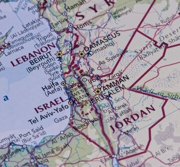 A map focusing on the Eastern Mediterranean region, highlighting countries such as Lebanon, Israel, Jordan, and Syria.