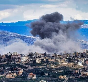 Smoke rises from a residential area in southern Lebanon following an airstrike by Israeli forces.