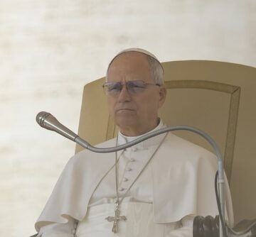 Pope Leo XIV speaking to the audience in Vatican City, Italy.