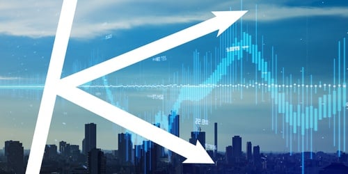 The image represents a K-shaped economy, where different sectors or economic groups recover or grow at different rates following a recession.