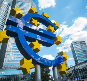 This landmark is the Euro-Skulptur (Euro Sculpture) located at Willy-Brandt-Platz in Frankfurt, Germany, which serves as a symbol for the European Central Bank (ECB).