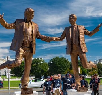 This bronze statue, titled "Best Friends Forever, located in Washington, D.C., depicts Donald Trump holding hands with the late Jeffrey Epstein.