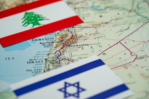 Close,Up,Of,Lebanon,And,Israel,Flags,On,Map,Of ISRAEL CARRIES OUT FRESH NEW STRIKES ON LEBANON AFTER DEADLY WEEKEND