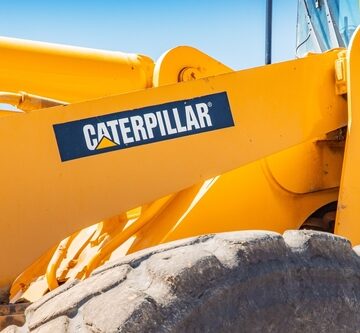 A Caterpillar construction vehicle, likely a wheel loader or excavator.