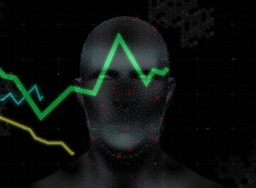 Stylized,Head,Hovering,In,Virtual,Data,Interface,,With,Dot,Matrix A stylized graphic representation featuring a human silhouette overlaid with digital data visualizations.