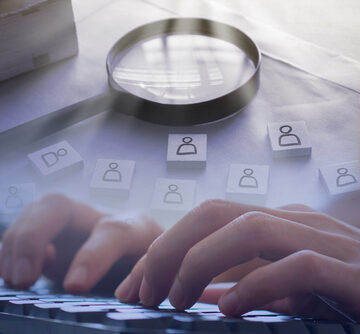 Join,Us,,,Recruitment,And,Job,Hiring,Concept Human resources concept showing hands and a keyboard a magnifying glass, and person icons.