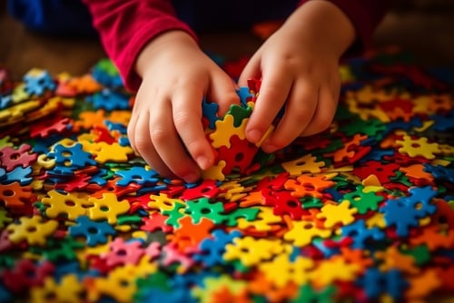 An,Autistic,Child`s,Hands,Play,Colorful,Jigsaw,Puzzle,autism,Concept. FECAL TRANSPLANTS SLASH AUTISM SYMPTOMS