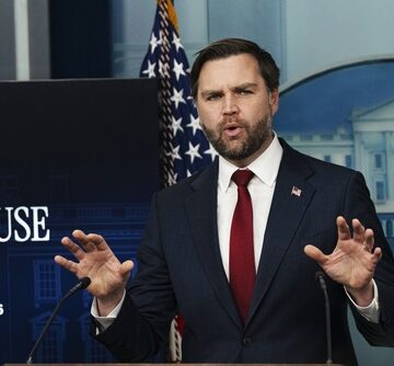 Vice President JD Vance speaking during a news briefing in the White House press room on June 18, 2026.
