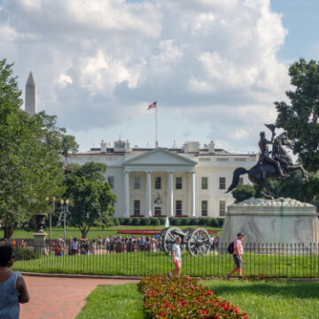 The north front of the White House viewed from Lafayette Square in Washington, D.C. The north front of the White House viewed from Lafayette Square in Washington, D.C.