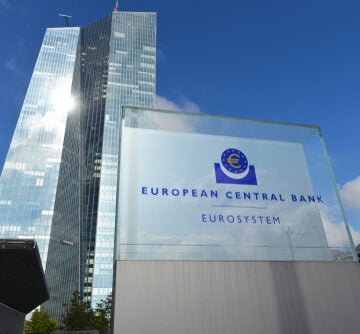 The headquarters of the European Central Bank (ECB), a modern skyscraper located in Frankfurt, Germany.