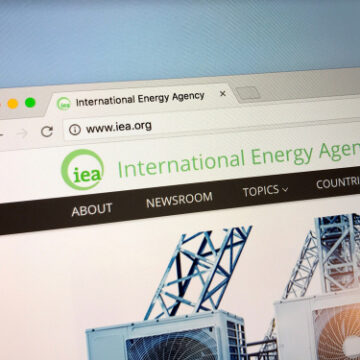 The homepage of the International Energy Agency (IEA) website, featuring their official logo.