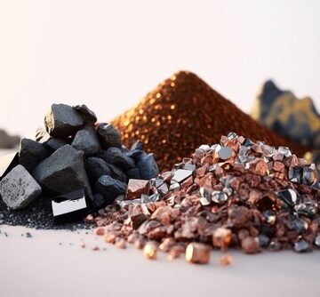 Small piles of rare earth elements and critical minerals, which are essential for producing high-tech devices like smartphones, electric vehicles, and satellites.
