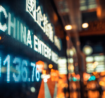 A digital stock ticker displaying data for the "China Enterprise" index. A digital stock ticker displaying data for the "China Enterprise" index.