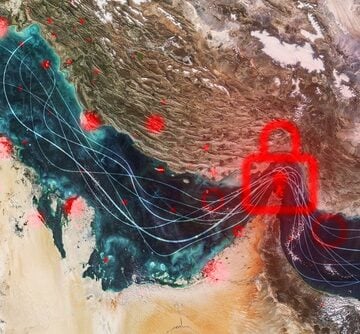 Satellite,View,Of,The,Persian,Gulf,Featuring,A,Red,Glowing IRANIAN ATTACKS TARGET U.S. BASES IN PERSIAN GULF