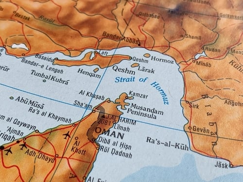 Strait,Of,Hormuz,,Oman,,A,Map,From,An,Atlas,,Suitable U.S. AND IRAN LOCK HORNS OVER STRAIT OF HORMUZ