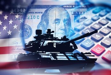 Defense,Spending,,Military,Procurement.,Tank,Silhouette,Over,Us,Flag,,Dollar U.S. MILITARY INDUSTRIAL COMPLEX GETS RICHER AS WE THE PEOPLE OF SLAVELANDIA GET POORER