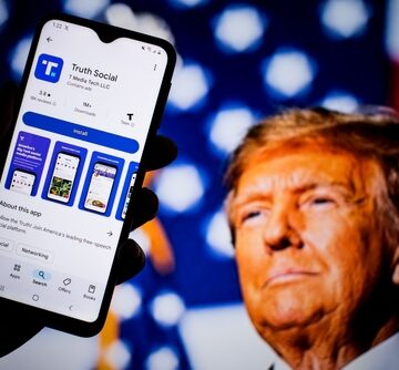 Image of Donald Trump and the U.S. flag next to the Truth Social app on a mobile phone. Image of Donald Trump and the U.S. flag next to the Truth Social app on a mobile phone.