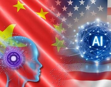 China,And,Usa,Flags,Overlay,With,Artificial,Intelligence,Network,Sphere WHY CHINESE ARE FAR MORE UPBEAT ABOUT AI THAN AMERICANS