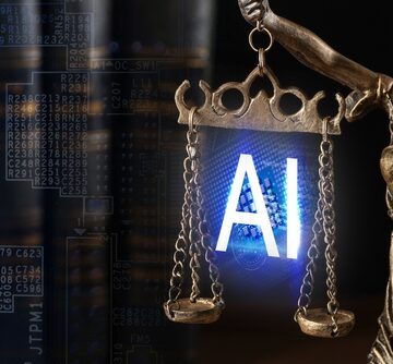 Lady Justice weighing "AI" on her scales against a backdrop of digital code and data circuits. Lady Justice weighing "AI" on her scales against a backdrop of digital code and data circuits.