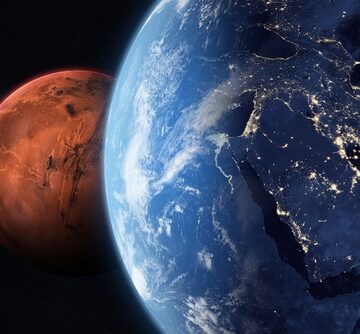 Earth,And,Mars,Solar,System,Planets.,Middle,East,At,Night. SCIENTISTS SAY WE CAN MAKE MARS LIVABLE. SHOULD WE?