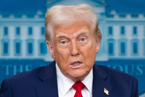 Donald Trump, speaking at a White House press briefing in Washington, D.C. Donald Trump, speaking at a White House press briefing in Washington, D.C.