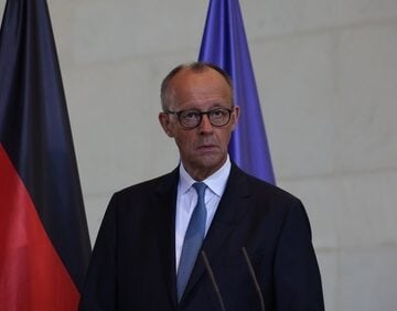 Friedrich Merz, who as of April 2026 serves as the Chancellor of Germany, at a press conference in Berlin, Germany.
