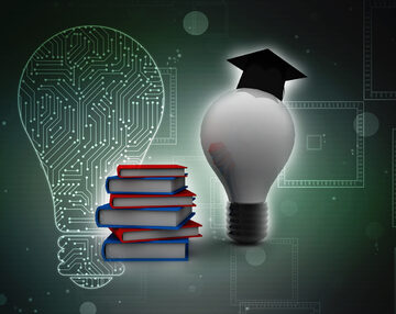 An educational concept image featuring a stack of books and a lightbulb wearing a graduation cap, symbolizing knowledge, innovation, and learning. An educational concept image featuring a stack of books and a lightbulb wearing a graduation cap, symbolizing knowledge, innovation, and learning.