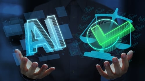 A digital graphic of hands holding glowing holograms of the letters "AI" next to a scale of justice with a green checkmark. A digital graphic of hands holding glowing holograms of the letters "AI" next to a scale of justice with a green checkmark.
