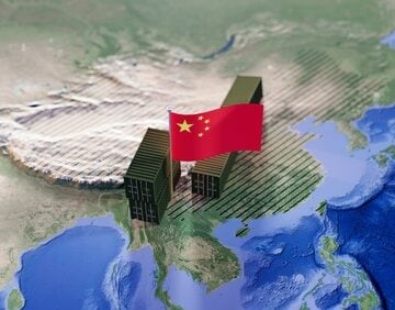 A 3D graphic of shipping containers and the Chinese flag placed over a map of China, symbolizing the country's strength in global trade, manufacturing, and logistics. A 3D graphic of shipping containers and the Chinese flag placed over a map of China, symbolizing the country's strength in global trade, manufacturing, and logistics.