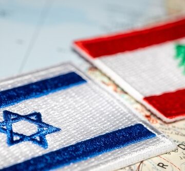 Embroidered,Flags,Of,Israel,And,Lebanon,,Symbols,Of,Countries.,Political LEBANESE PRESIDENT WARNS OF ‘DANGEROUS ESCALATION’ AFTER LATEST ISRAELI STRIKES