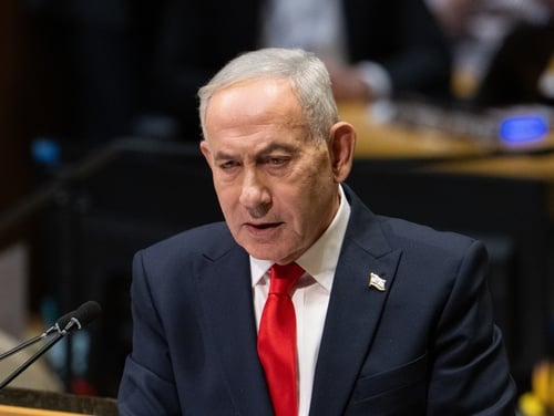 Israeli Prime Minister Benjamin Netanyahu during his address at the United Nations General Assembly.