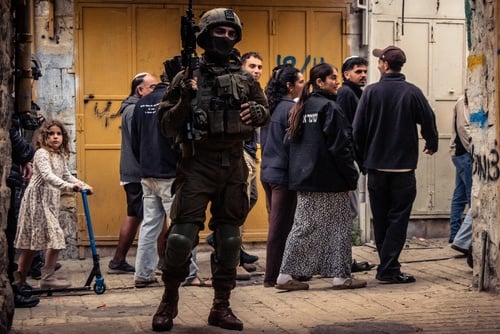 Hebron,,West,Bank,,Palestine.,February,14,,2026,Israeli,Soldiers,Escort ‘HILLTOP YOUTH’ HARASS PALESTINIANS LIVING IN THE WEST BANK