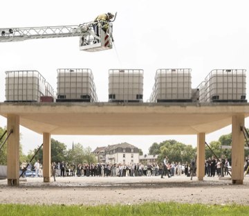 A 30-by-16-foot UniversalTimberSlab holds up when loaded with 20,000 pounds of additional weight. Photo: University of Stuttgart A 30-by-16-foot UniversalTimberSlab holds up when loaded with 20,000 pounds of additional weight. Photo: University of Stuttgart
