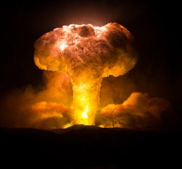 A classic mushroom cloud from a nuclear weapon detonation. A classic mushroom cloud from a nuclear weapon detonation.