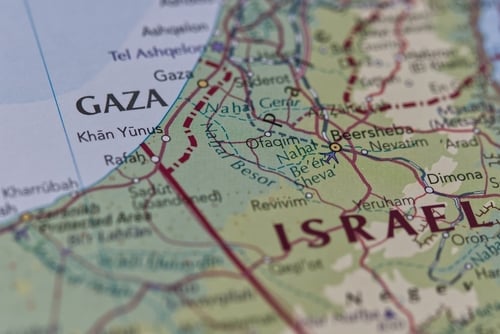 A geographic map focusing on the Gaza Strip and adjacent regions in Israel. A geographic map focusing on the Gaza Strip and adjacent regions in Israel.