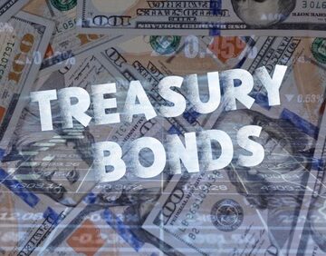 The words "Treasury Bonds" atop U.S. currency. The words "Treasury Bonds" atop U.S. currency.