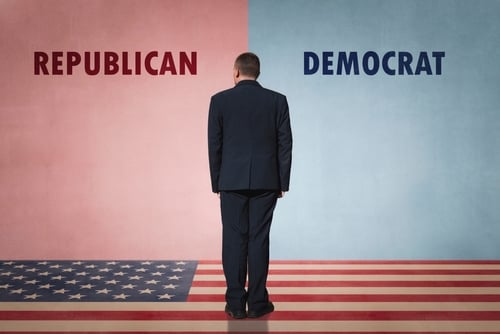 Democrats,Vs,Republicans.,The,Concept,Of,Choosing,A,Political,Party AMERICANS HATE BOTH PARTIES: MORE VOTERS IDENTIFY AS INDEPENDENTS, NEW POLL FINDS